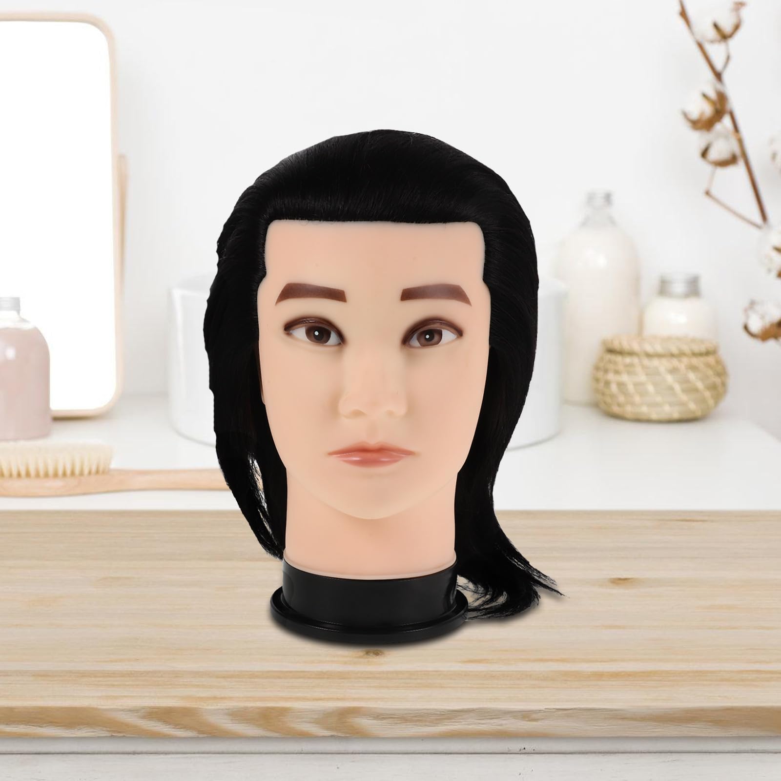 Housoutil Friseur Mannequinkopf aus Echtem Haar Schwarzer Übungskopf für Friseure Realistische Stylingpraxis und Hygienisch für Salon Training und Mobile Kosmetikkurse