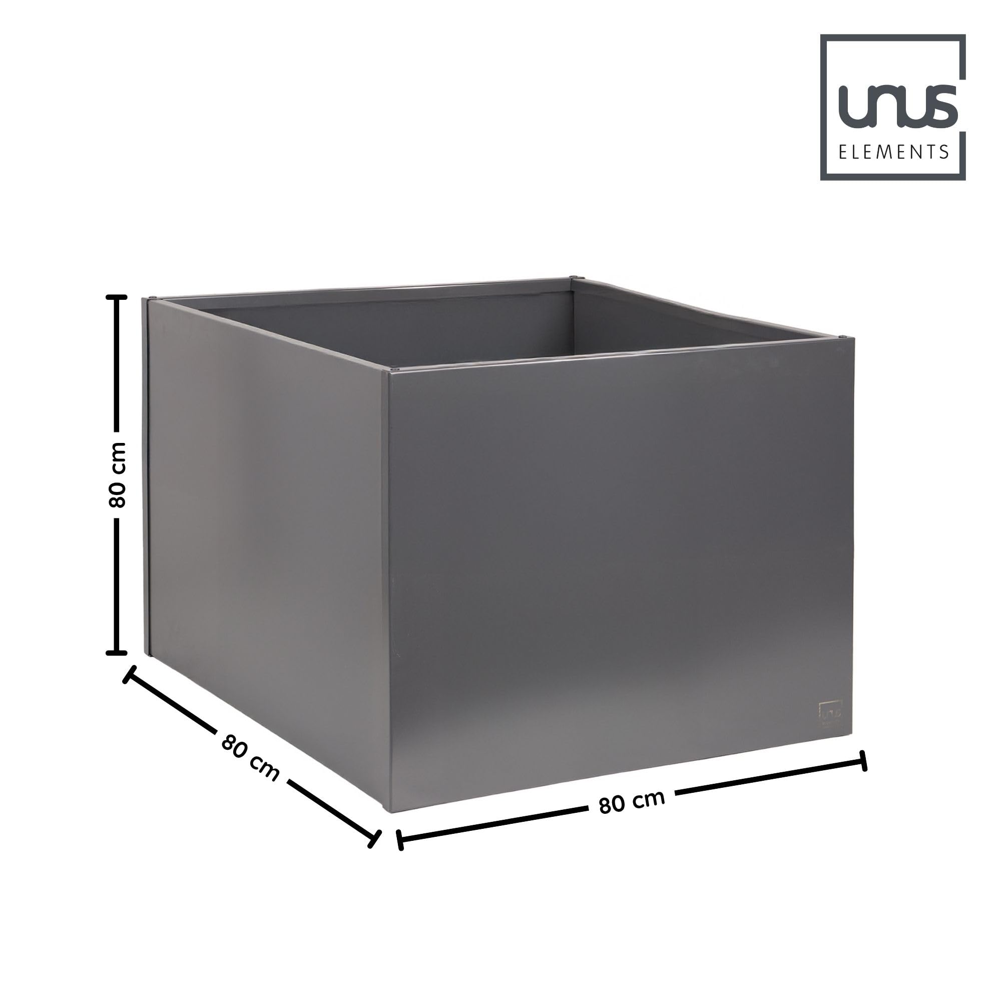 UNUS Vaso per piante rialzato, quadrato, 80 x 80 x 80 cm, antracite, resistente alle intemperie, moderno, rettangolare, per giardino, terrazza, balcone, 80 x 80 x 80 cm