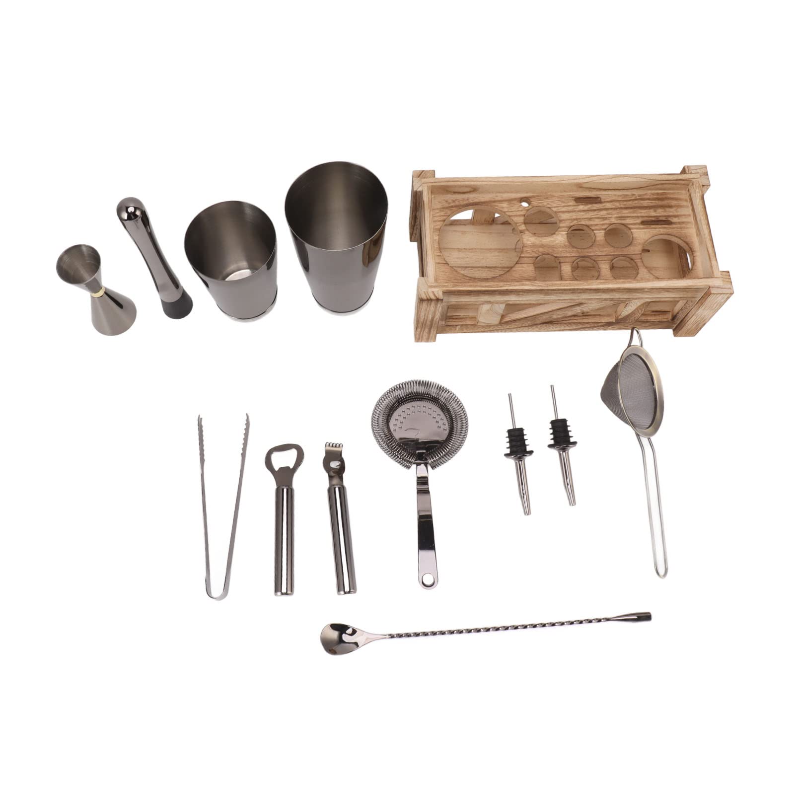 Kit barista in acciaio inox, set shaker per cocktail con supporto, strumenti da bar antiruggine per feste a casa, include 12 accessori, strumenti di miscelazione lavabili in lavastoviglie