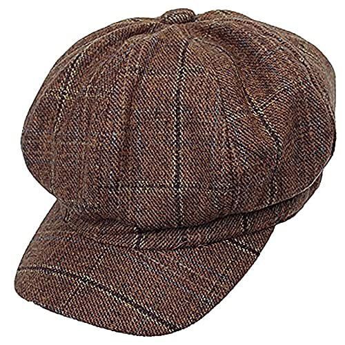 Plaid Newsboy Hat Striped Visor Beret Cap For Women Girls Tweed Gatsby Paperboy Hat Flat Ivy Cap Brown #TOP11