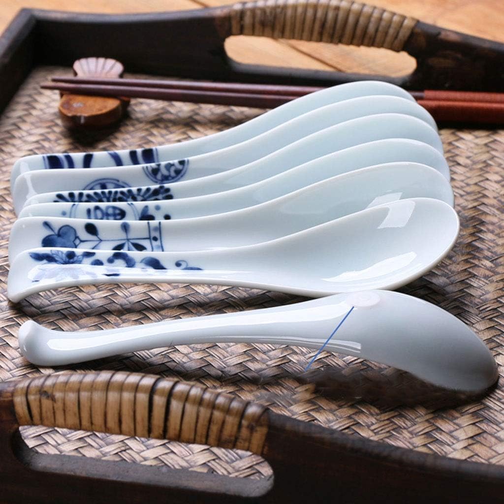 Tablespoons Ceramic Soup Spoon Japanese Style Extended Noodle Soup Spoon Tableware Porcelain Soup Spoon 6.7 Inches Long Serving Spoon (B)