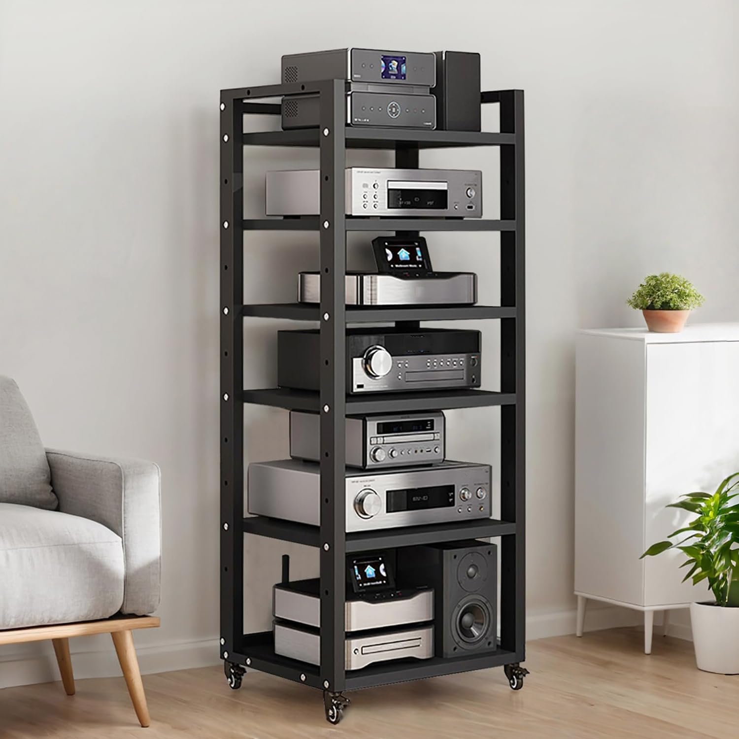 6-Tier Heavy Duty Audio Stereo Rack 140cm Tall AV Media Stand