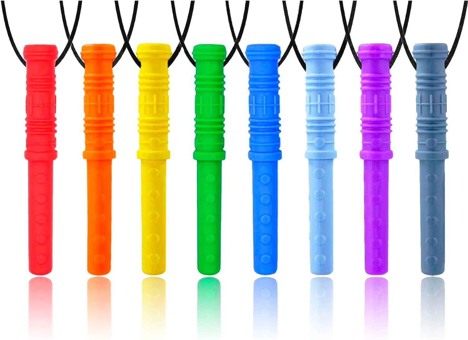 Sensory Chew Necklace by GNAWRISHING, 8 Pack Cylinder Chew Necklaces for Sensory Kids, Made from Food Grade Silicone for for Autistic, ADHD, Oral Motor Boys and Girls Children (Rainbow Color)
