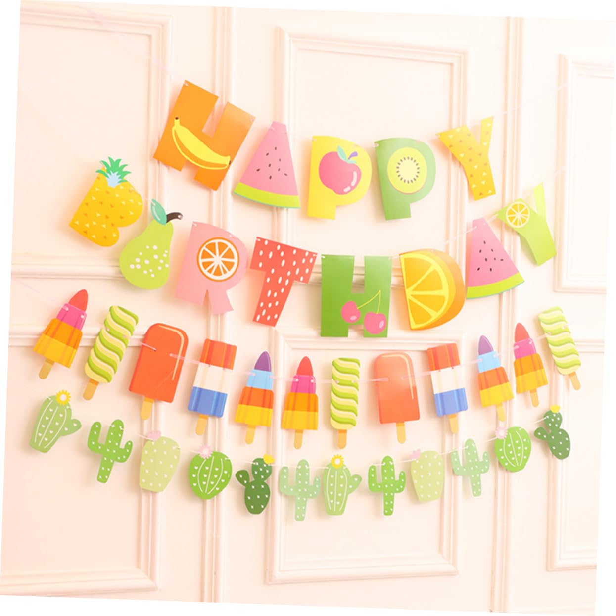 TOYANDONA 6 Pancartas De Feliz Cumpleaños Decoración De Helados Decoración De Verano Cactus Y Helado Banderines De Fiesta Tropical Banderines De Fiesta Banderines Decoración De