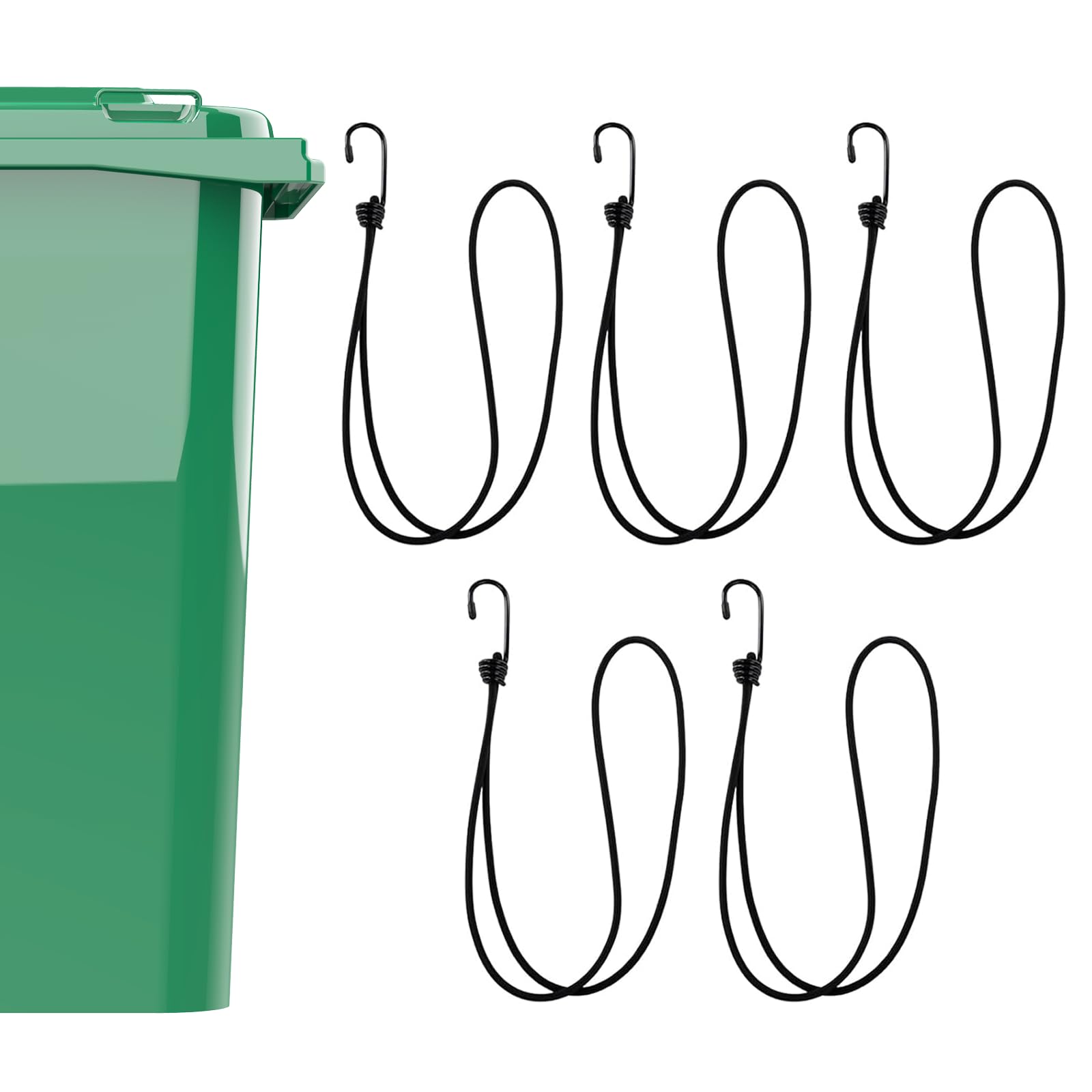 Thhiit 5Pcs Wheelie Bin Locks, 6mm x 600mm Rubber Coated Braided Wire Rope Universal Outdoor Trash Can Lid Locks Kit