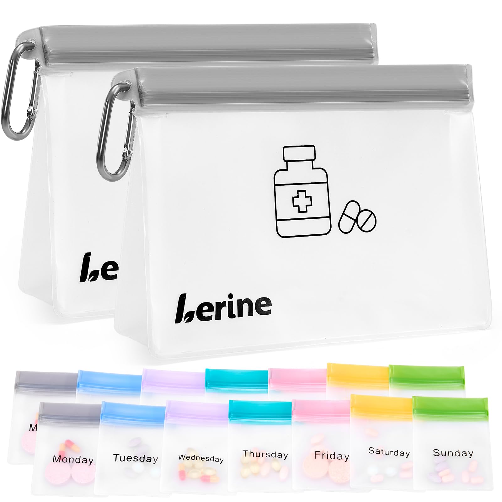 Lerine Reusable Pill Pouch Set 14 Pill Pouch Bags for Travel BPA Free Medicine Organizer with Labels Self