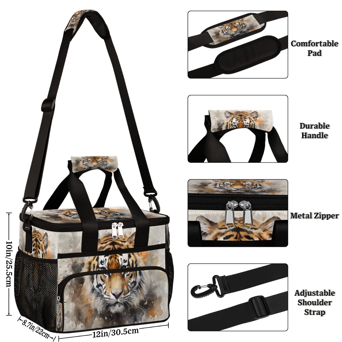 Tiger Insulated Picnic Backpack Lunch Box for Women Men Picnic Basket Tote Lunch Bag Picnic Bag Portable Lunch Bags for Picnic, Beach, Work, Trip,Office, Camp Animal Tiger