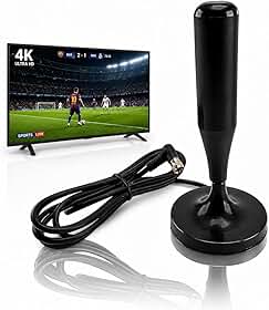Antena Digital Interna e Externa para TV Sinal HD 4K UHD Cabo 1,8m Base Magnética Compatível com Todas TVs Alta Captação de Sinal Preto