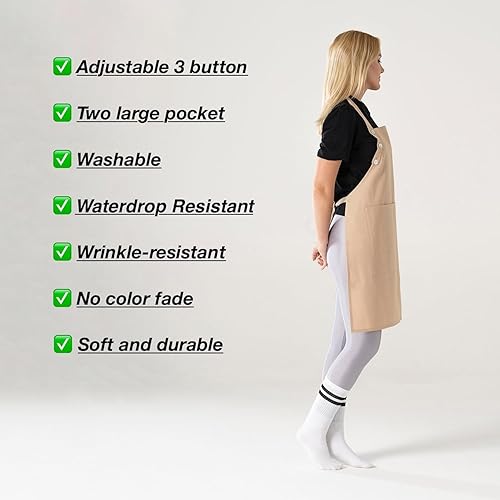 Miniatura 8 de TOSHE Delantal de cocina de algodón resistente a las gotas de agua con delantales ajustables para mujer con bolsillos, 10 opciones