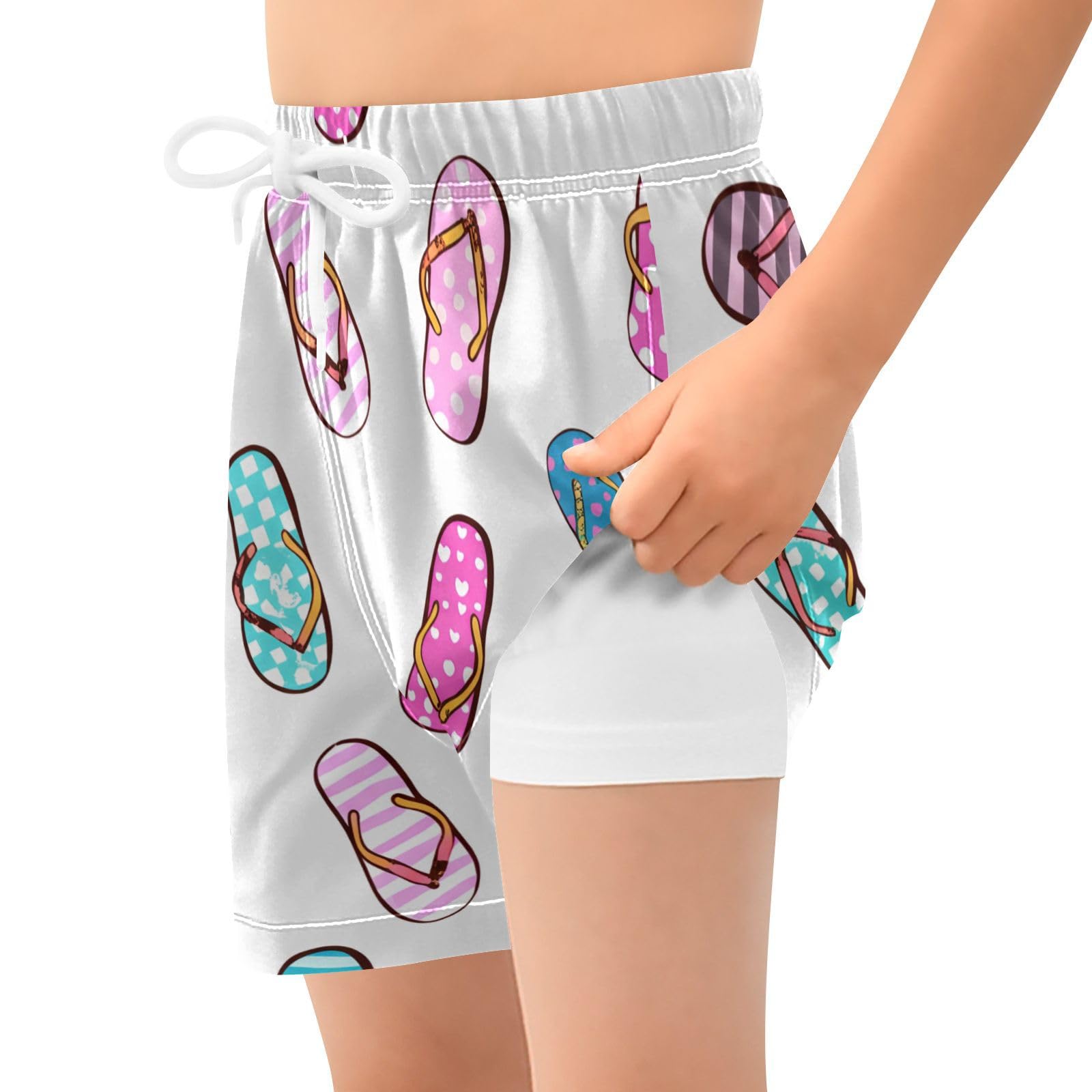 YANENDIE Boy Swim Trunks with Compression Liner Striped Flip-Flops Boys Swim Shorts Quick Dry Beach Shorts