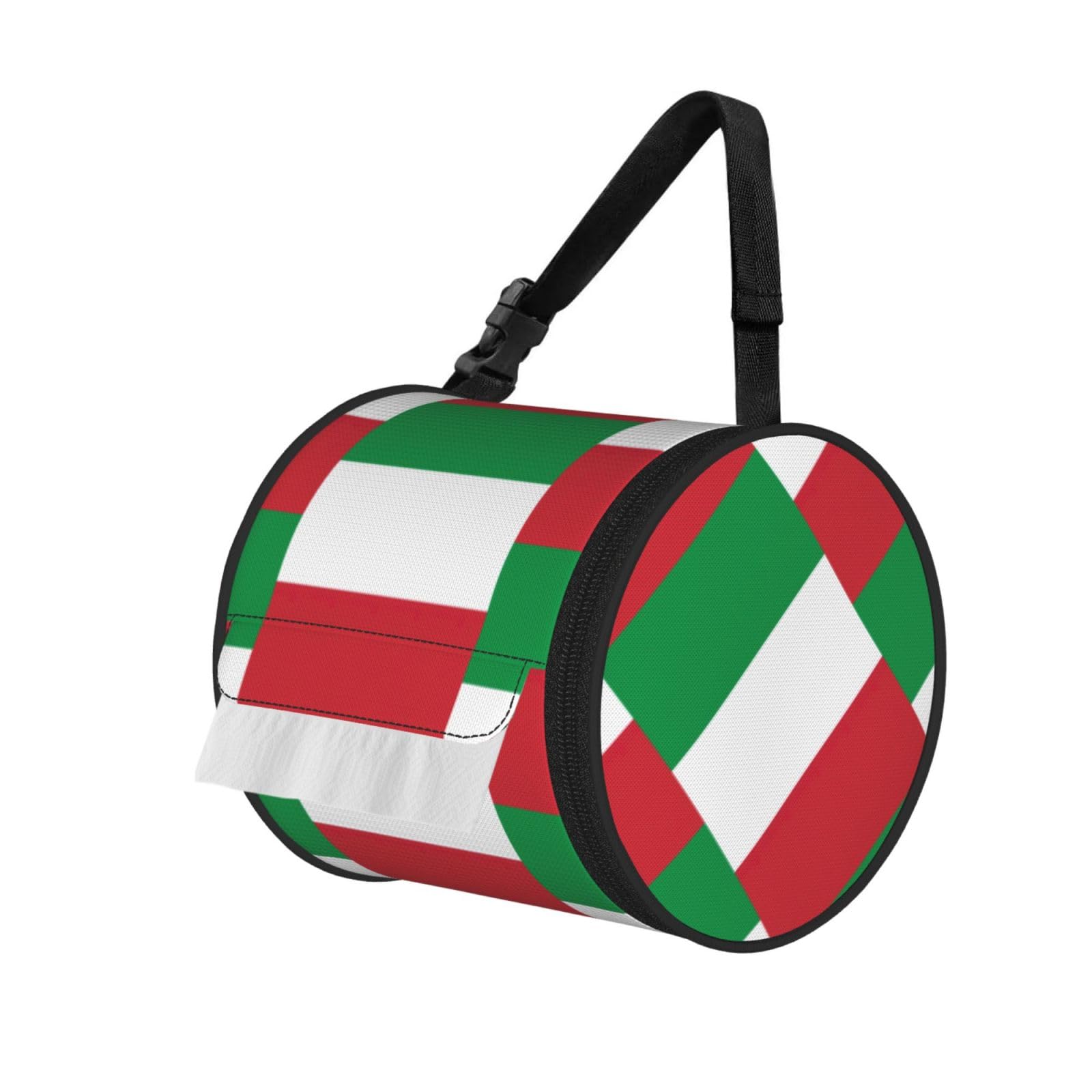 Italian Flag Print Round Tissue Dispenser Bag With Carry Strap, Portable Roll Holder For Car Travel Home