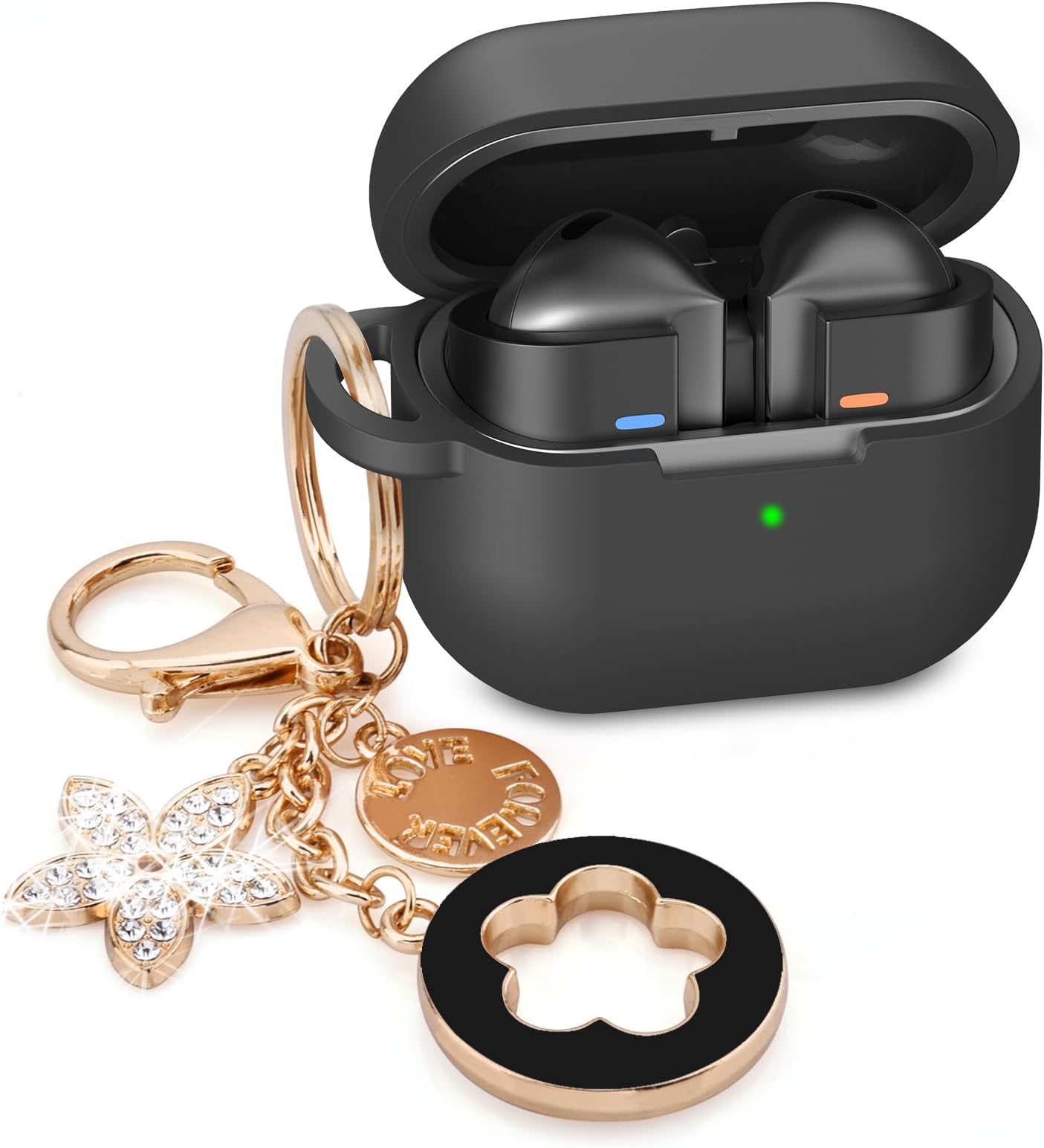 VISOOM Case for Samsung Galaxy Buds 3 Pro and Galaxy Buds 3 (2024) Silicone Earbuds Case Cover Women Wireless Charging Case with Accessories Girl Bling Keychain