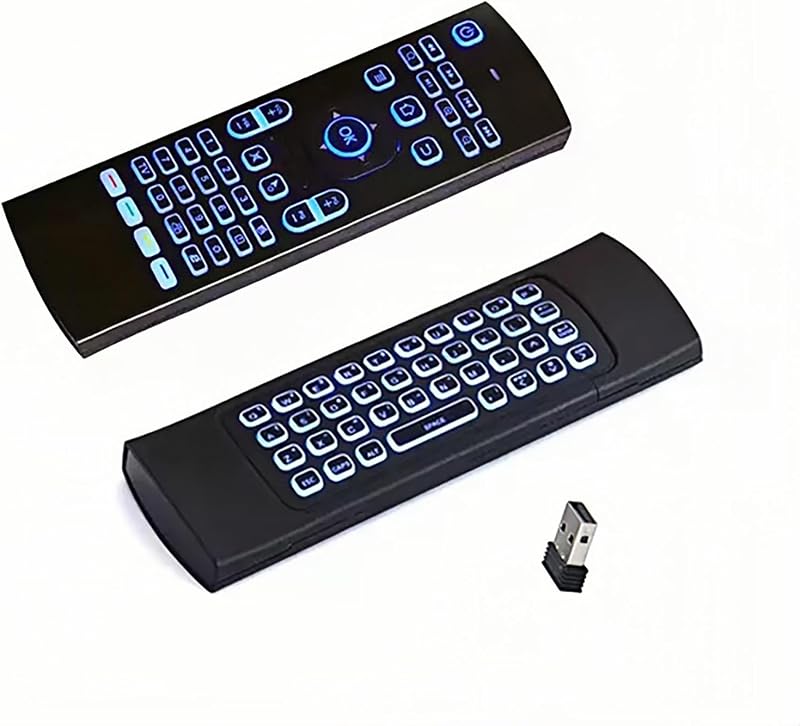 Mini teclado LED MX3 Pro con retroiluminación de 7 colores, mouse remoto Fly, control remoto de Android TV, mini teclado inalámbrico de aprendizaje por infrarrojos para Android TV Box.HTPC.IPTV, decodificador en red, mini PC (batería no incluida)