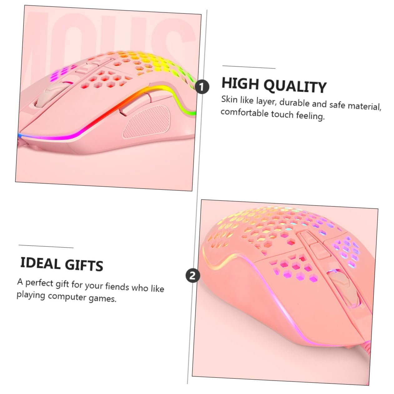 3 pezzi mouse da gioco cavo tablet for bambini retroilluminazione meccanica laptop cool gaming lap desk mouse cablato retroilluminazione a nido d'ape V9 rosa plastica mouse meccanico computer / 309