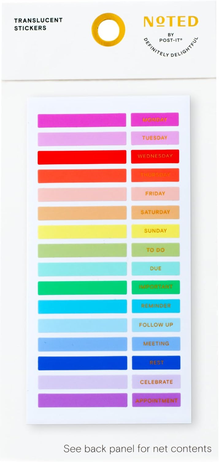 Post-it Noted Translucent Planner Stickers, 96 Stickers/Pack (Assorted Colors)