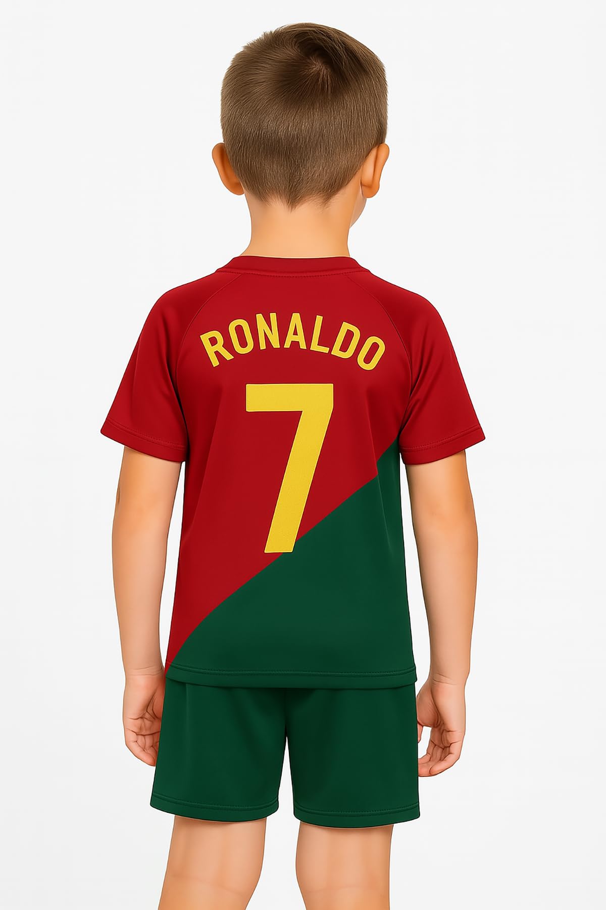 Sports Soccer Football Portugal Jersey Ronaldo 7 Home Kit Jersey Set T-Shirt with Green Shorts(Kid's,Boy's & Men) (6_7 Years, Multicolor) 1