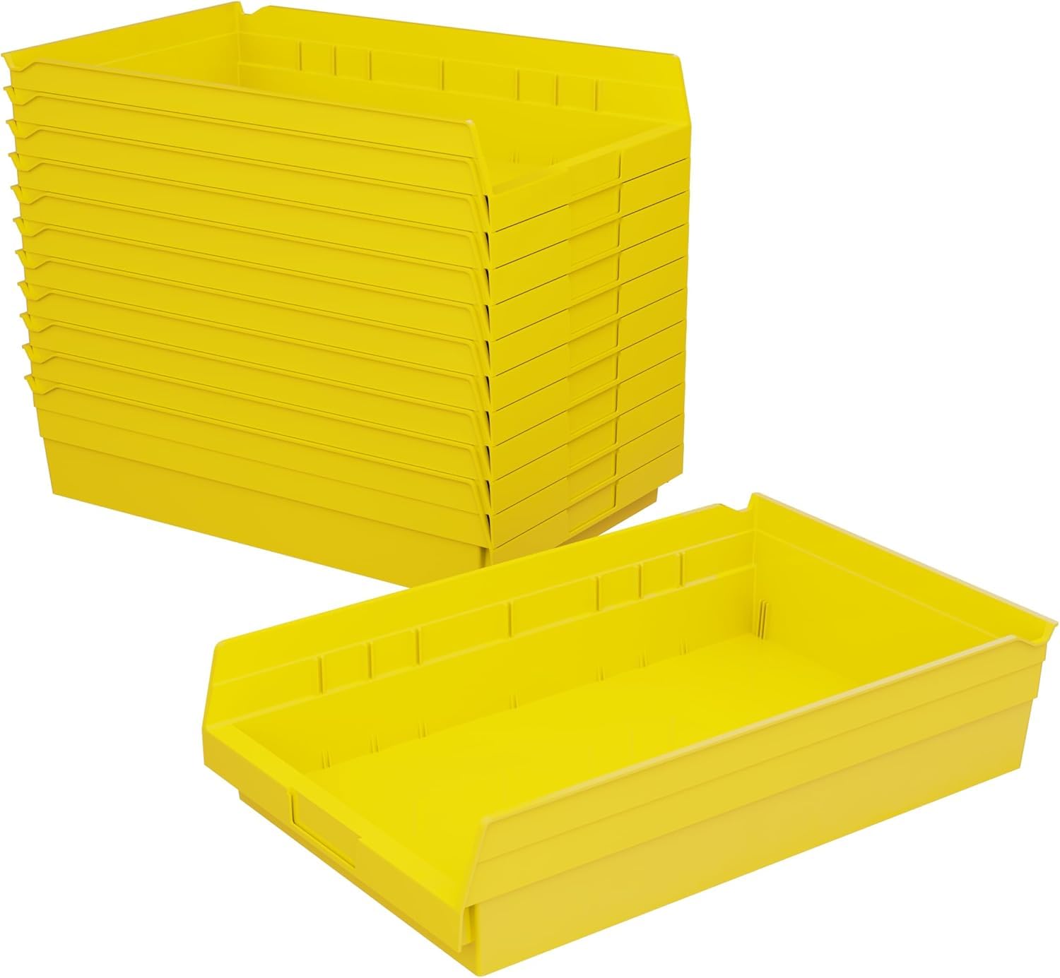 Akro-Mils 30178 Plastic Shelf Bins, Heavy Duty Storage Bins for Garage, Closet, and Drawer Organization, 18-Inch x 11-Inch x 4-Inch, Yellow, 12-Pack