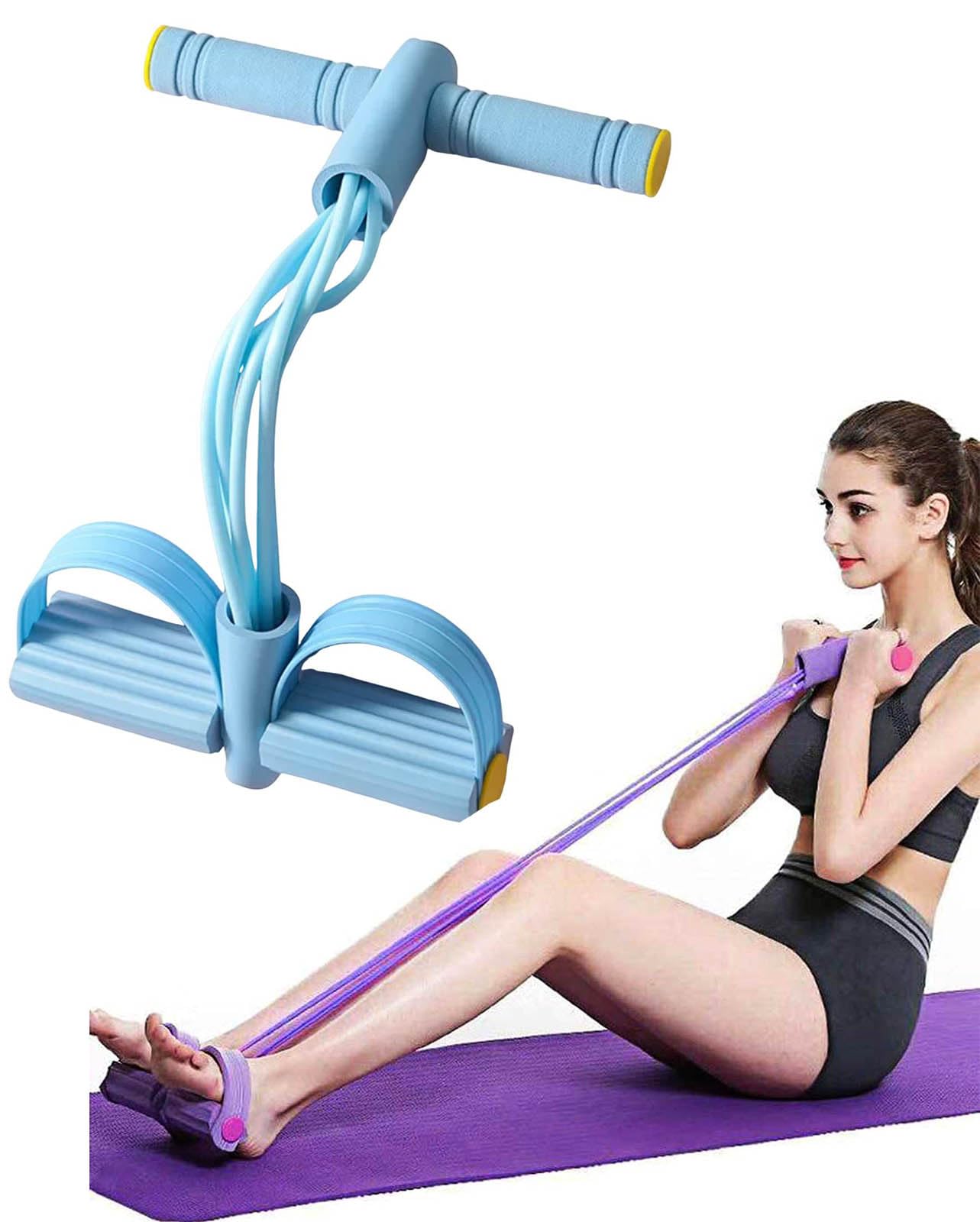 Abdominal Trainer,Sit-Up Training Equipment,Bodybuilding Expander,Full Body Trainer for Home,6 Tubes,Elastic Pull Rope,Multifunctional Leg Exerciser for Fitness,Weight Loss,Training,Yoga (Blue)