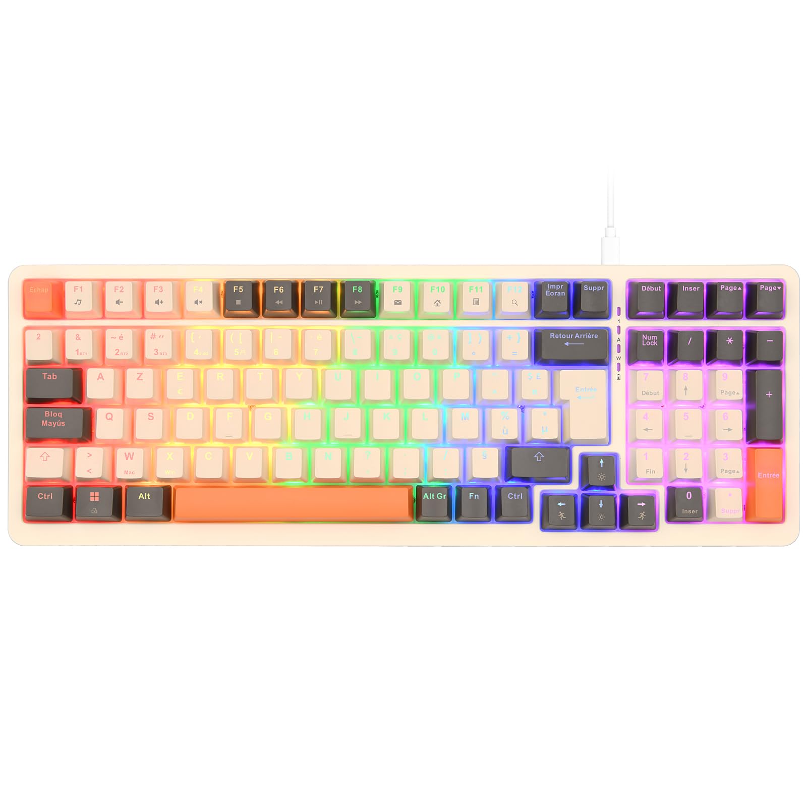 Rii Clavier Mécanique de Jeu Mécanique sans Fil avec pavé Numérique,3 Modes(2.4 GHz/Bluetooth/Filaire),Rétroéclairage LED,Interrupteurs Rouges,101 Touches 96% Layout,pour PC/Windows/Mac/Smartphone