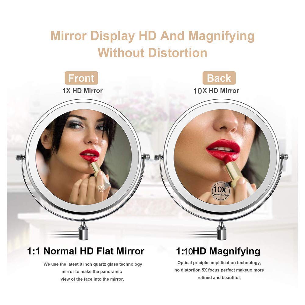 Miroir de maquillage à intensité variable avec lumières et grossissement x3, miroir de courtoisie mural carré à LED, miroir de rasage extensible rotatif, miroir de rasage direct finition chromée, USB Miroir de maquillage à intensité variable avec lumières et grossissement x3, miroir de courtoisie mural carré à LED, miroir de rasage extensible rotatif, miroir de rasage direct finition chromée, USB
