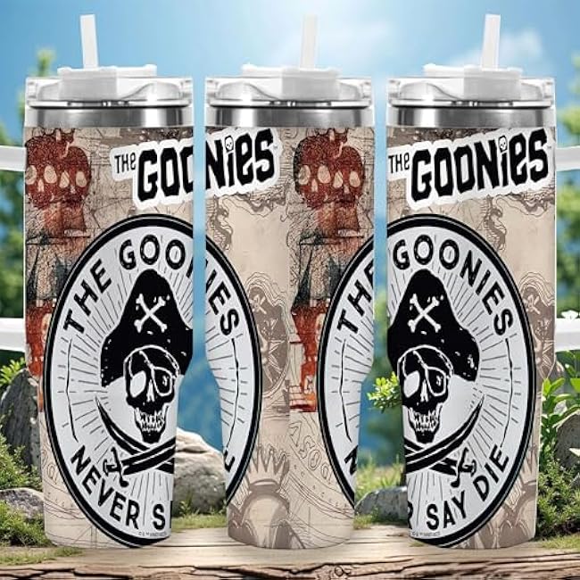 1pc 40oz Goonies Skull and Crossbones Tumbler with Lid, Insulated Travel Mug, Gift for Women Men, Ideal for Halloween, Independence Day, Memorial Birthday Gift, Coffee Cup, weird stuff