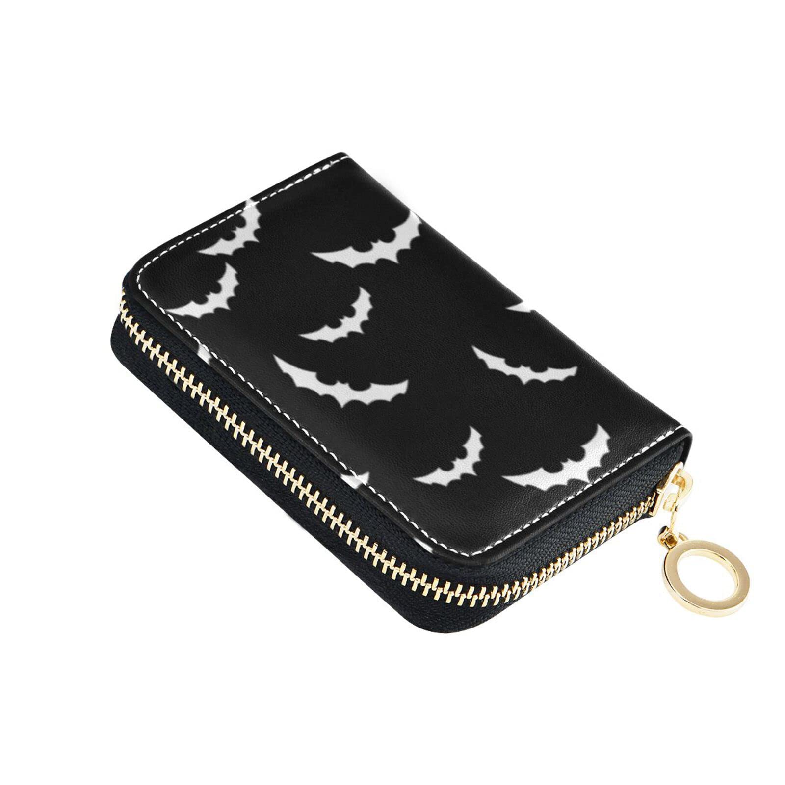 NCRJCZQL Halloween Bat RFID Credit Card Holder Wallets Accordion for Women Leather Zipper Card Case Accordion Wallet for Ladies Girls