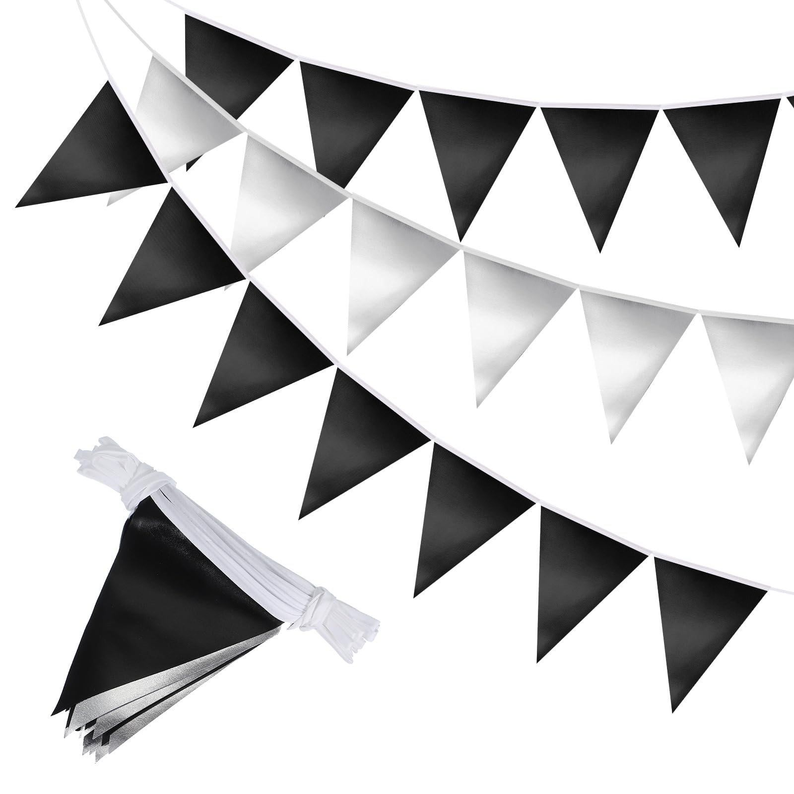 PATIKIL Pennant Banner Flags 33 Ft, 36 Pcs Colorful Triangle Banners Party Banner Bunting Garland String for Graduation Birthday Wedding Outdoor Decoration, Glitters Silver//Black-Gold