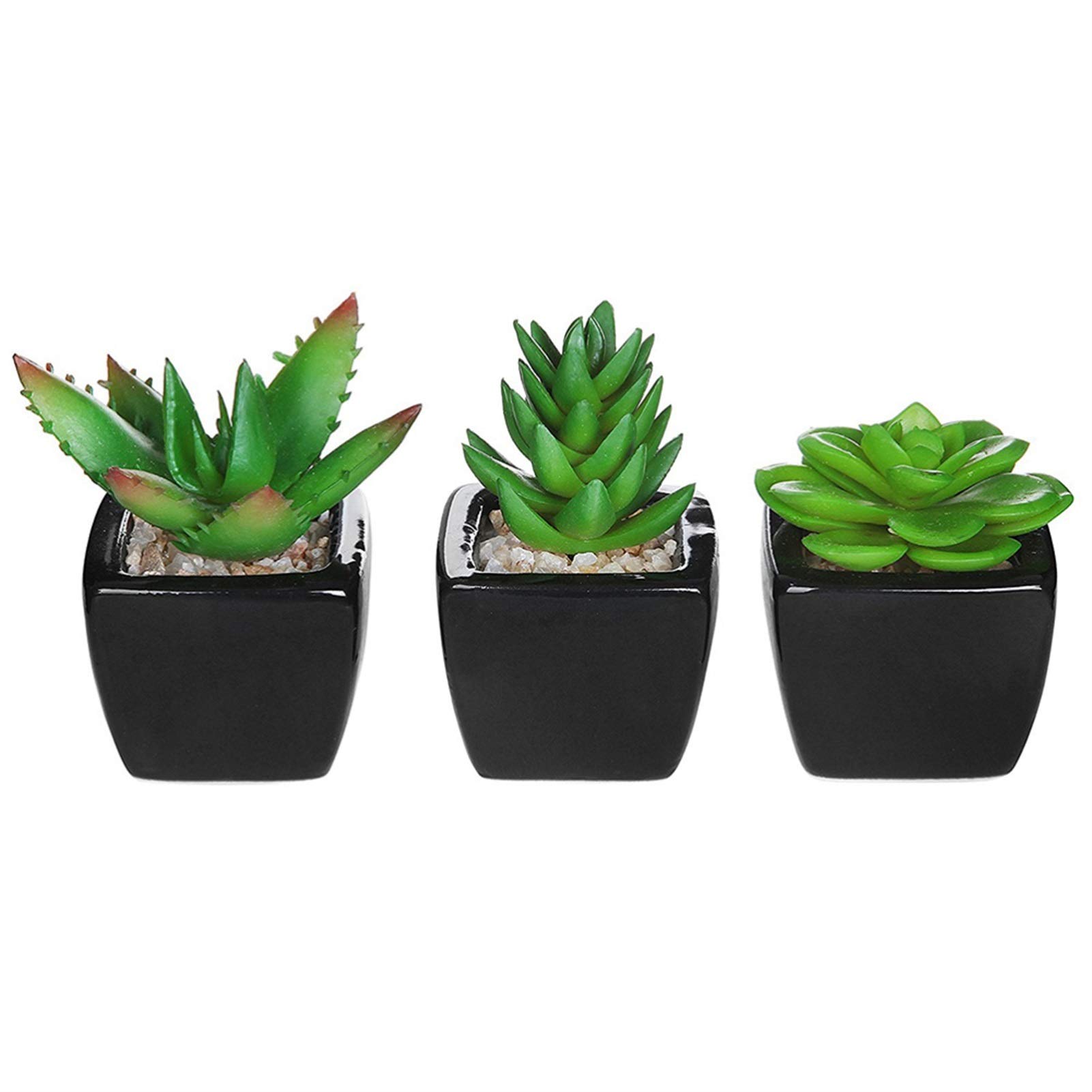 NGDFGR Artificial Potted Plant Decor 3Pcs Square Black Ceramic Artificial Succulent Planter Mini Faux Potted Plants Succulent With Pots Fake Mini Plants Ball Plants Farmhouse De