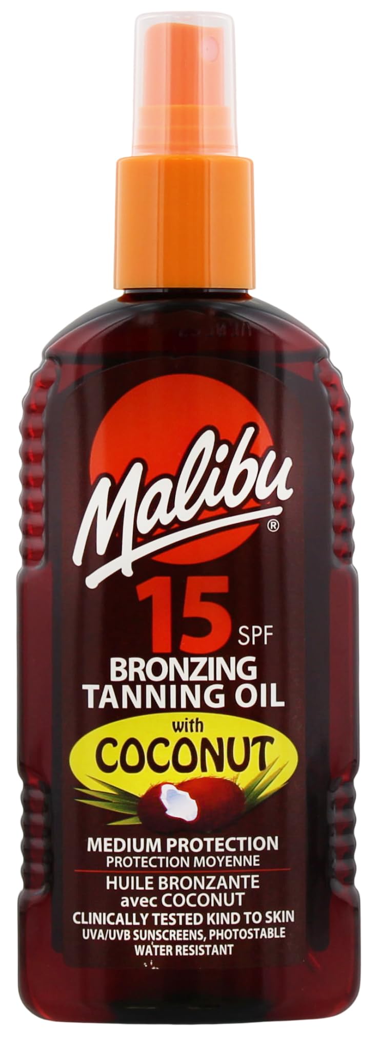 Malibu Sun SPF 15 Bronzing Tanning Oil Spray with Coconut Oil, Hydrating Body Tanning Oil for Natural Golden Tan, Water Resistant, 200ml