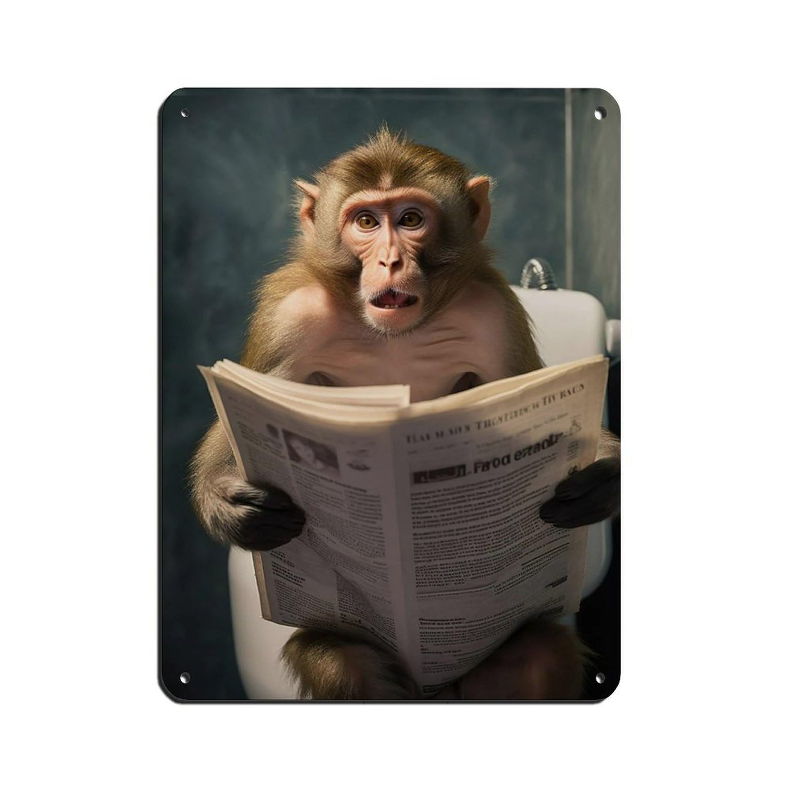 Macaque Monkey Sitting on The Toilet Reading A Newspaper (2) Retro Poster Metal Tin Sign Chic Art Retro Iron Painting Bar People Cave Cafe Family Garage Poster Wall Decoration 12x16inch(30x40cm)
