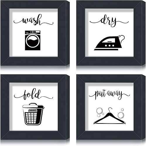 Bucherry Juego de 4 letreros de madera rústica para lavandería lavar, secar, plegar, guardar, decoración artística para colgar en la pared para