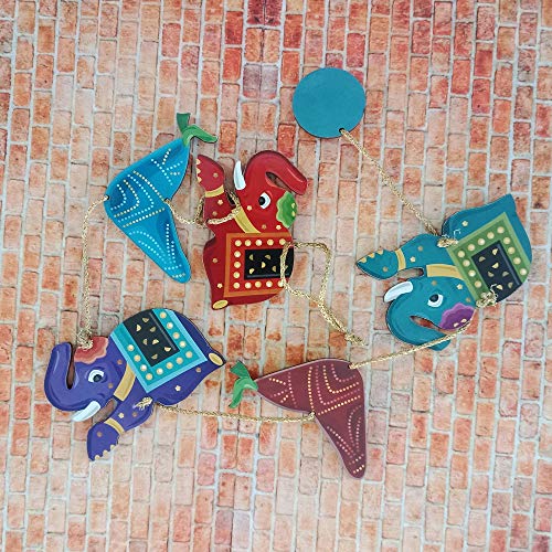 Image of Wooden Designer Set of 2 Wall and Door Hanging Diwali Elephants Home Decor Items (AK013)