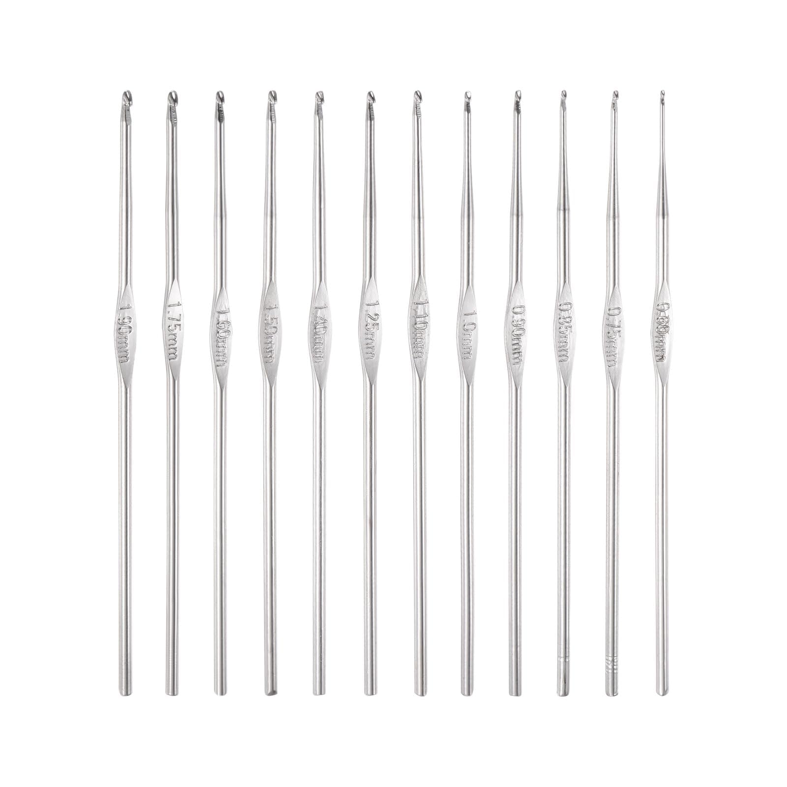 TOP-VIGOR 12Pcs 0.6mm-1.9mm Crochet Hook, Stainless Steel Crochet Hooks Knitting Needles for DIY Craft Yarn, Crochet Needles Embroidery Thread Knitting Weaving Tool for Knitting Scarf