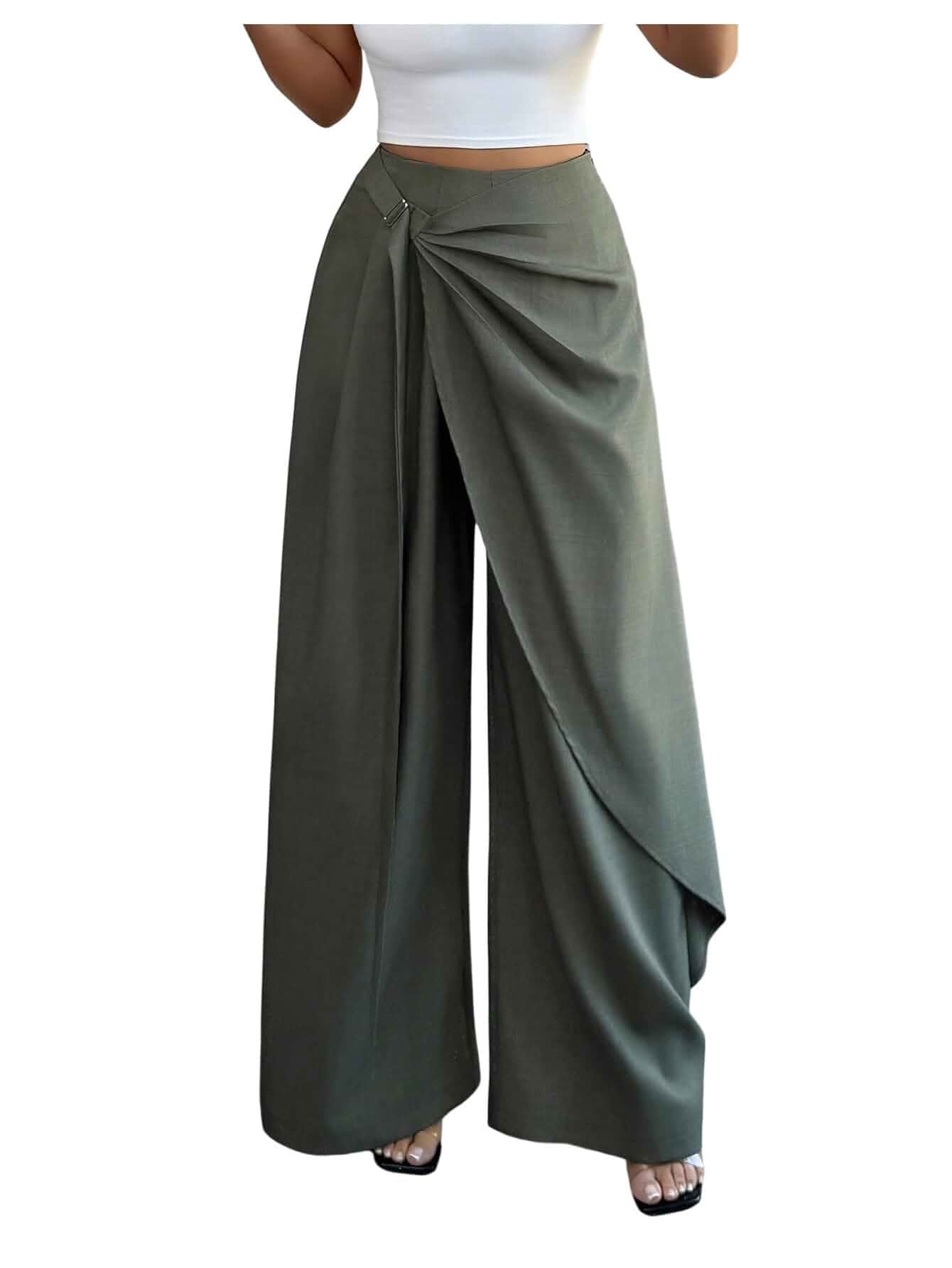 GORGLITTER Women's Wrap Baggy Pants High Waisted Dressy Trousers