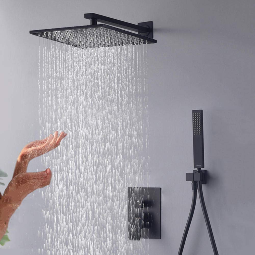 Set doccia quadrato nero – 25,4 cm sistema doccia a parete in rame anticalcare per un'esperienza di lusso in bagno e un comfort simile a una spa
