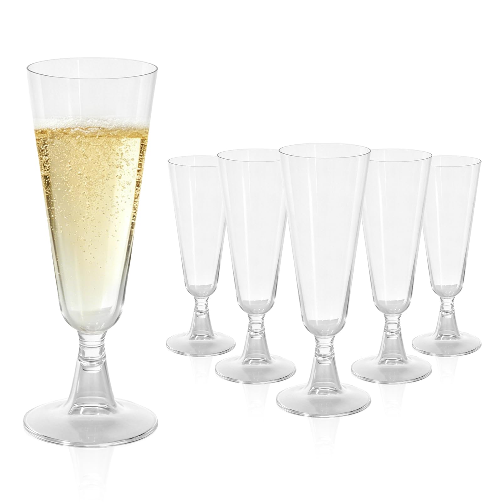 YUTRONE 100Pack Plastic Wine Glasses 160ML(5.6oz) Champagne Flutes Plastic Champagne Glasses Reusable Clear Prosecco Flutes for Parties, Weddings and Various Celebrations