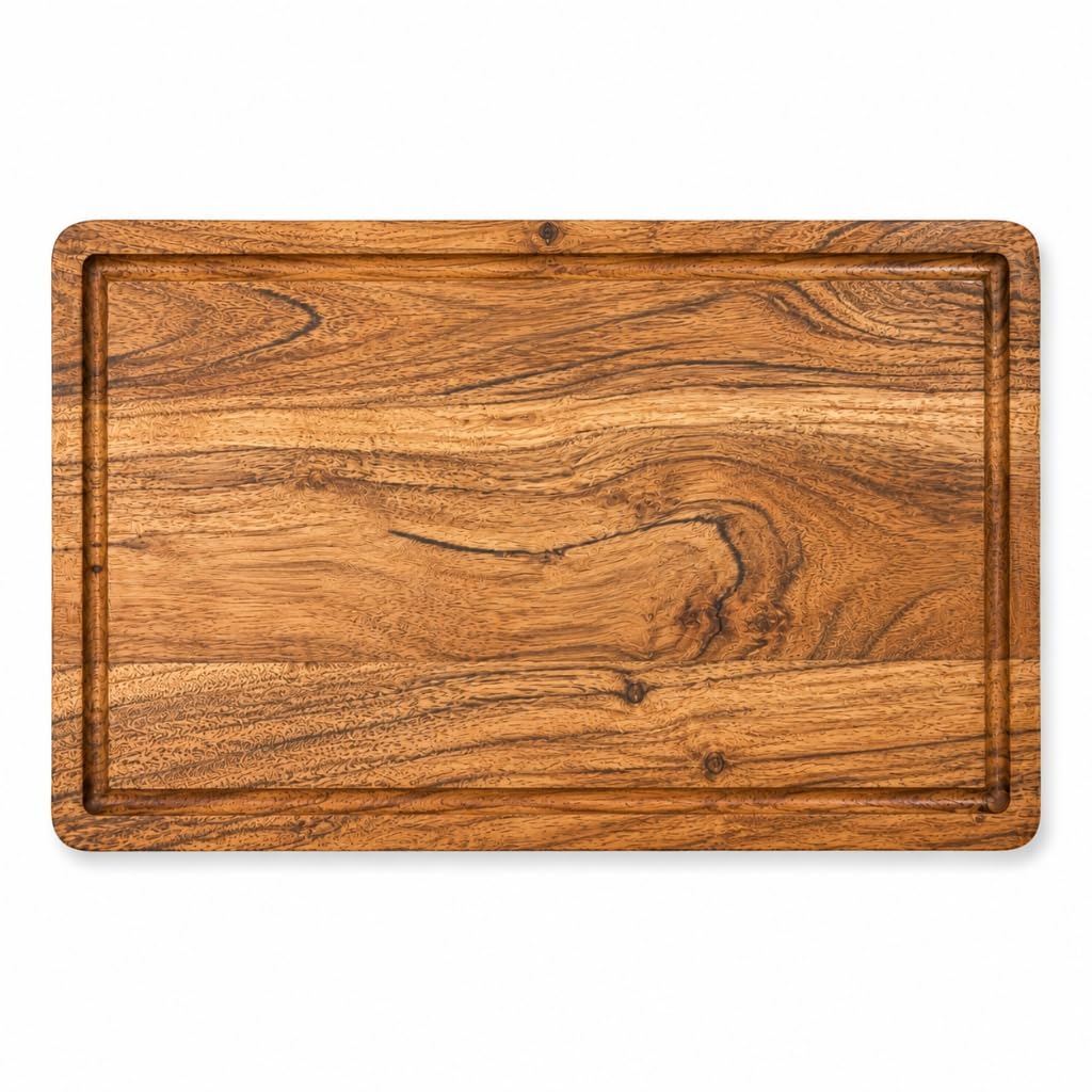 Woodluv Acacia Wood 3-in-1 Chopping Board, Serving Tray & Kitchen Board, 33 x 21.5 x 1.5 cm