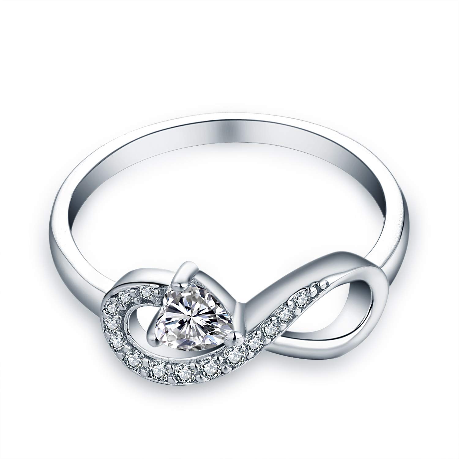 JO WISDOM Bague Infini Argent 925 Femme avec en Forme de Coeur AAA Oxyde de Zirconium Pierre de Naissance