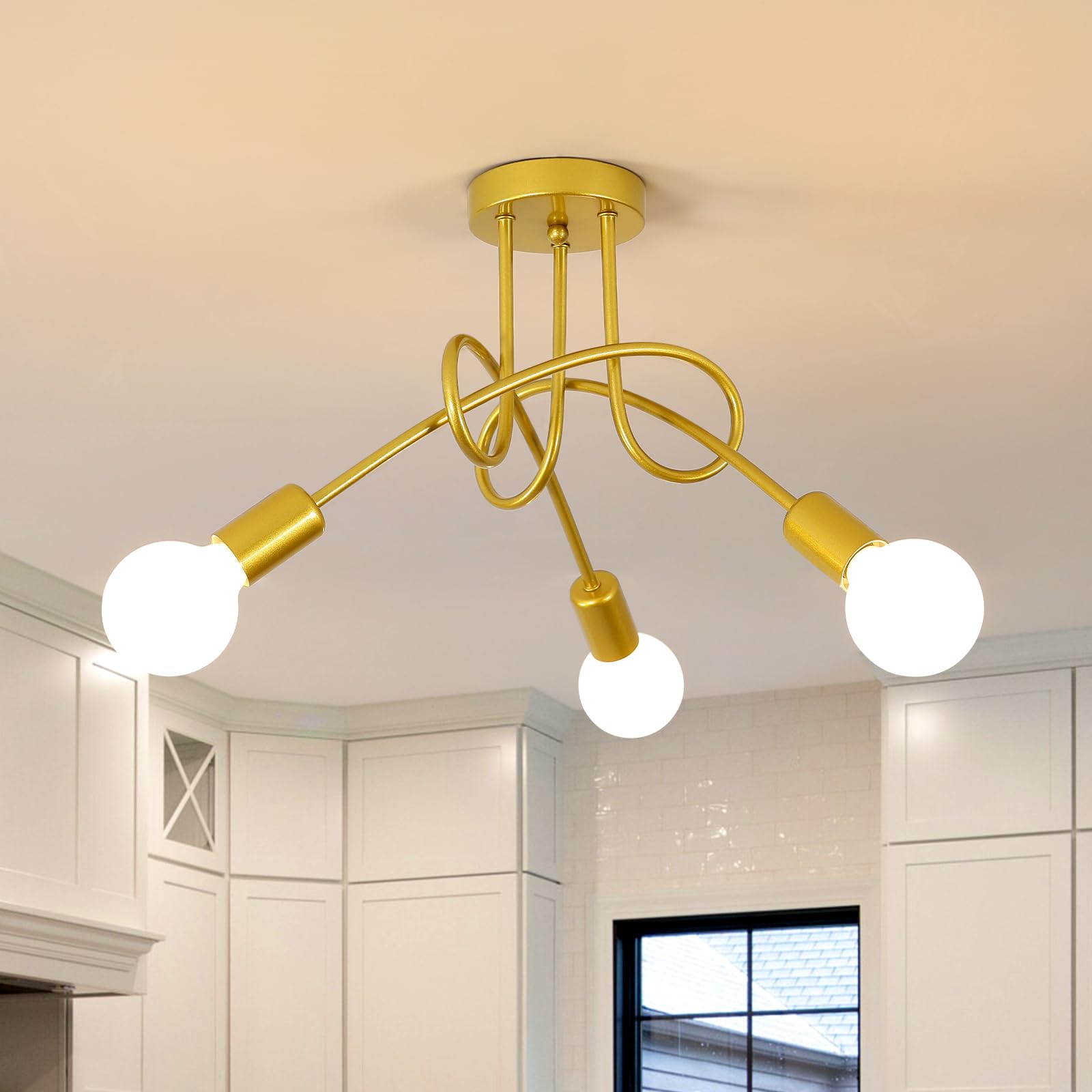 Toolight Lustre industriel 3-Lumières, Lustre Plafonnier Vintage Doré E27, Lustres en Metal pour Salon Chambre Cuisine Vestiair, Ø40cm (Sans ampoules)