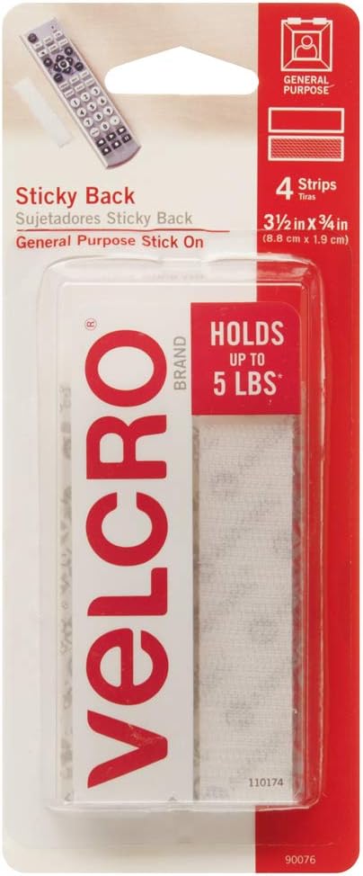 VELCRO Brand - Sticky Back Hook and Loop Fasteners | Perfect for Home or Office | 3 1/2in x 3/4in Strips | Pack of 4 | White (VEL90076) : Industrial & Scientific