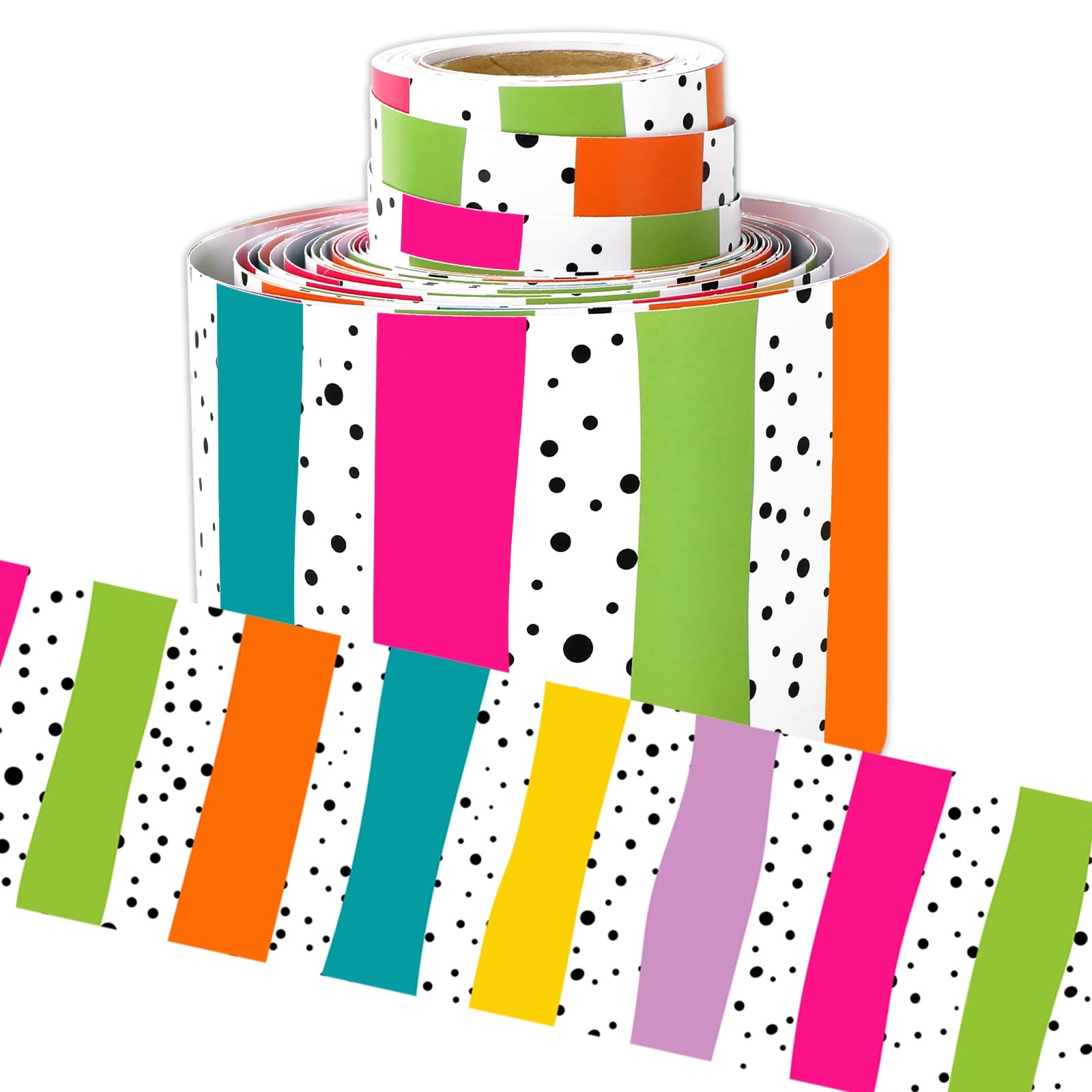 Whaline 32.8 Ft Classroom Bulletin Board Borders, Neon Color Dot Stripe