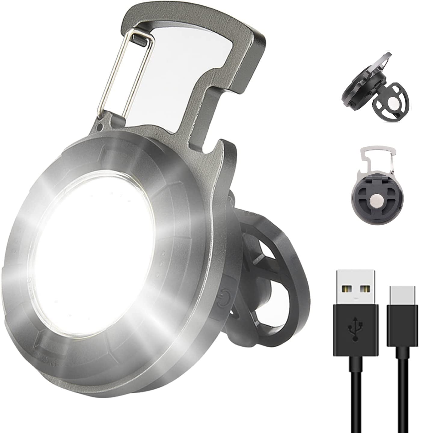 LED Mini Flashlight Keychain light 800 Lumens Bright Rechargeable COB Mini Flashlights 4 Light Modes Portable Pocket Light with Folding Bracket Bottle Opener Magnet Base for Walking Camping