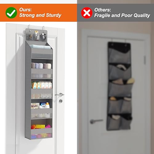 Miniatura 2 de Fixwal Organizador para colgar sobre la puerta, 6 estantes, con 3 bolsillos, para dormitorio, sala de estar, guardería, dormitorio, cocina, gris