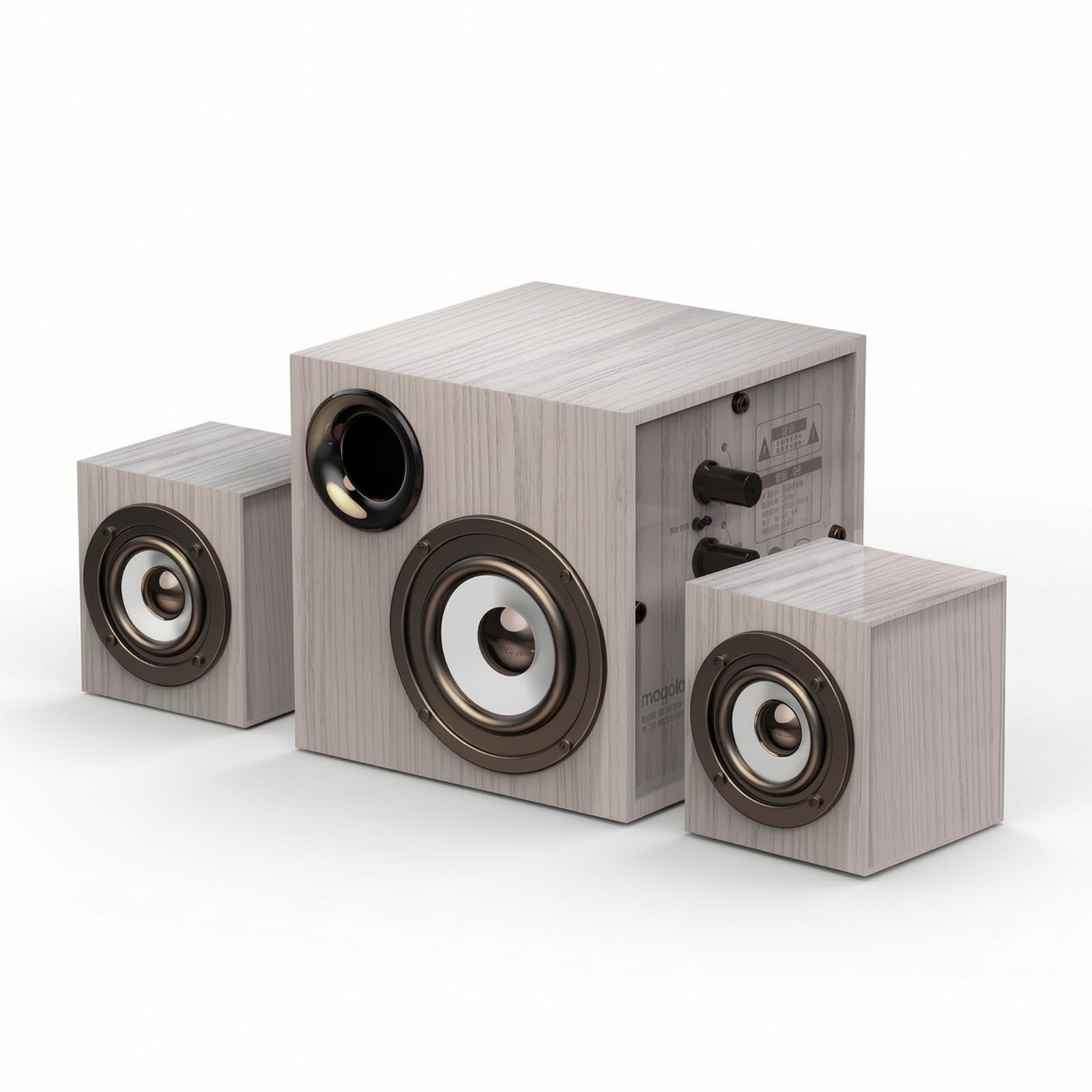 Altavoz Multimedia 2.1 con Subwoofer Equipo de Sonido Estéreo con Madera Clásica Impactantes y Bluetooth Estable, Blanco Roble, Estándar Conexión por Cable, Sonido Estéreo, Altavoz Normal