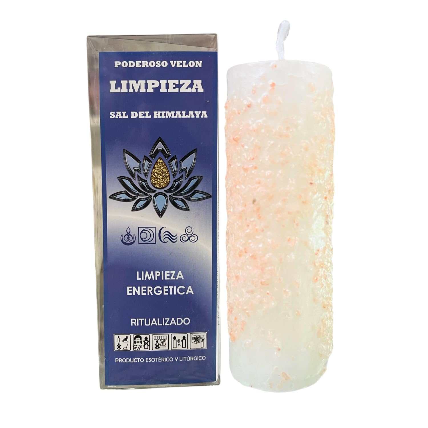 Velón de Sal del Himalaya para Limpieza Energética | Poderoso Velón Blanco Ritualizado con Sal Rosa Gruesa del Himalaya para Limpiar las Energías, Purificar el Alma y Transformar la Energía.