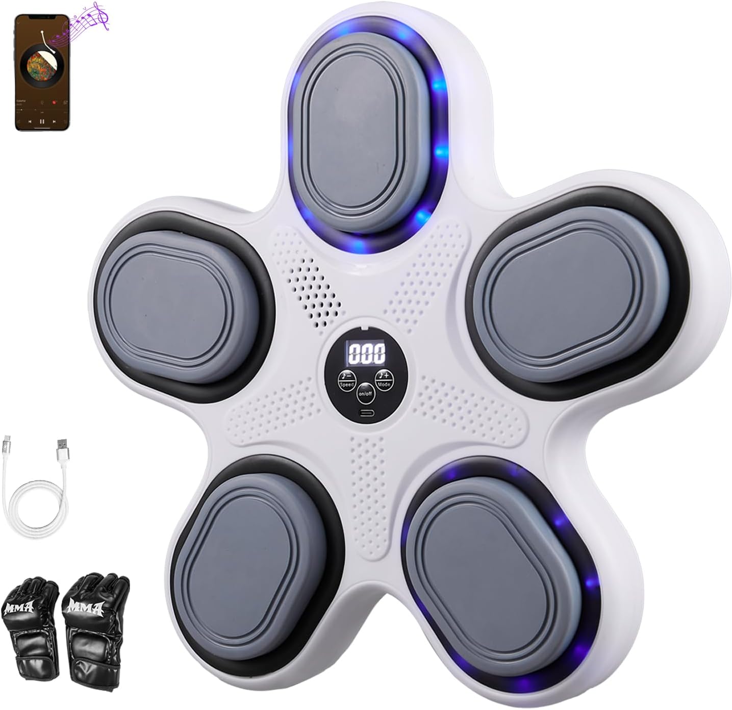 Music Boxing Machine, Tool-Free Wall-Mounted Smart Bluetooth Punching Target with Boxing Gloves, Workout Sport Toys for Home Exercise and Fun Games 2025 Upgrade Boxing Machine Black White