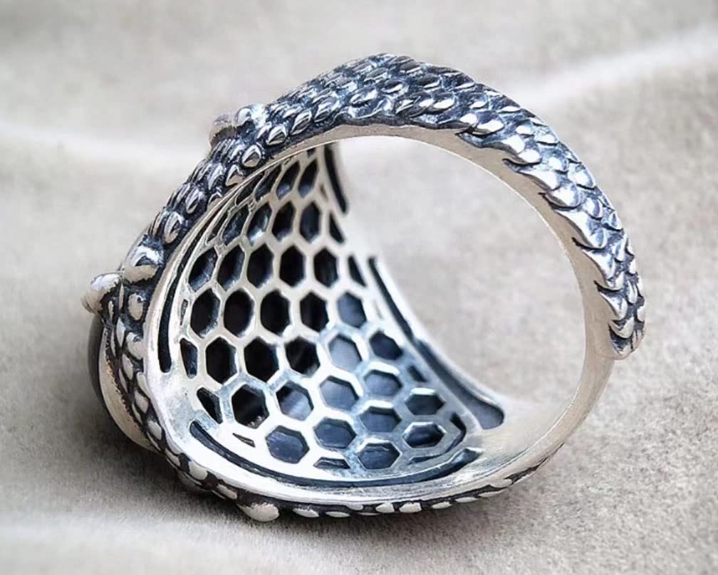 Anelli da uomo personalizzati,Anelli novità,Anelli regolabili,Anello da uomo in argento sterling con anello in pietra di onice nera Anello vintage con artiglio di drago Maschio for regalo di gioielli
