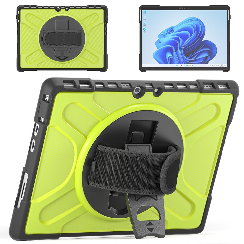 Coque Microsoft Surface Go 4 avec support antichoc silicone rigide jaune-vert de 10,5 pouces