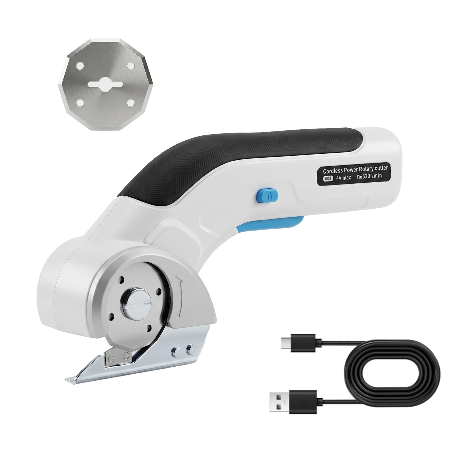 Tijeras Eléctricas Inalámbricas, Cúter Rotativo Eléctrico Recargable con Doble Cuchilla y Bloqueo de Seguridad para Cortar Cartón Tela Cuero Alfombra Herramienta Portátil