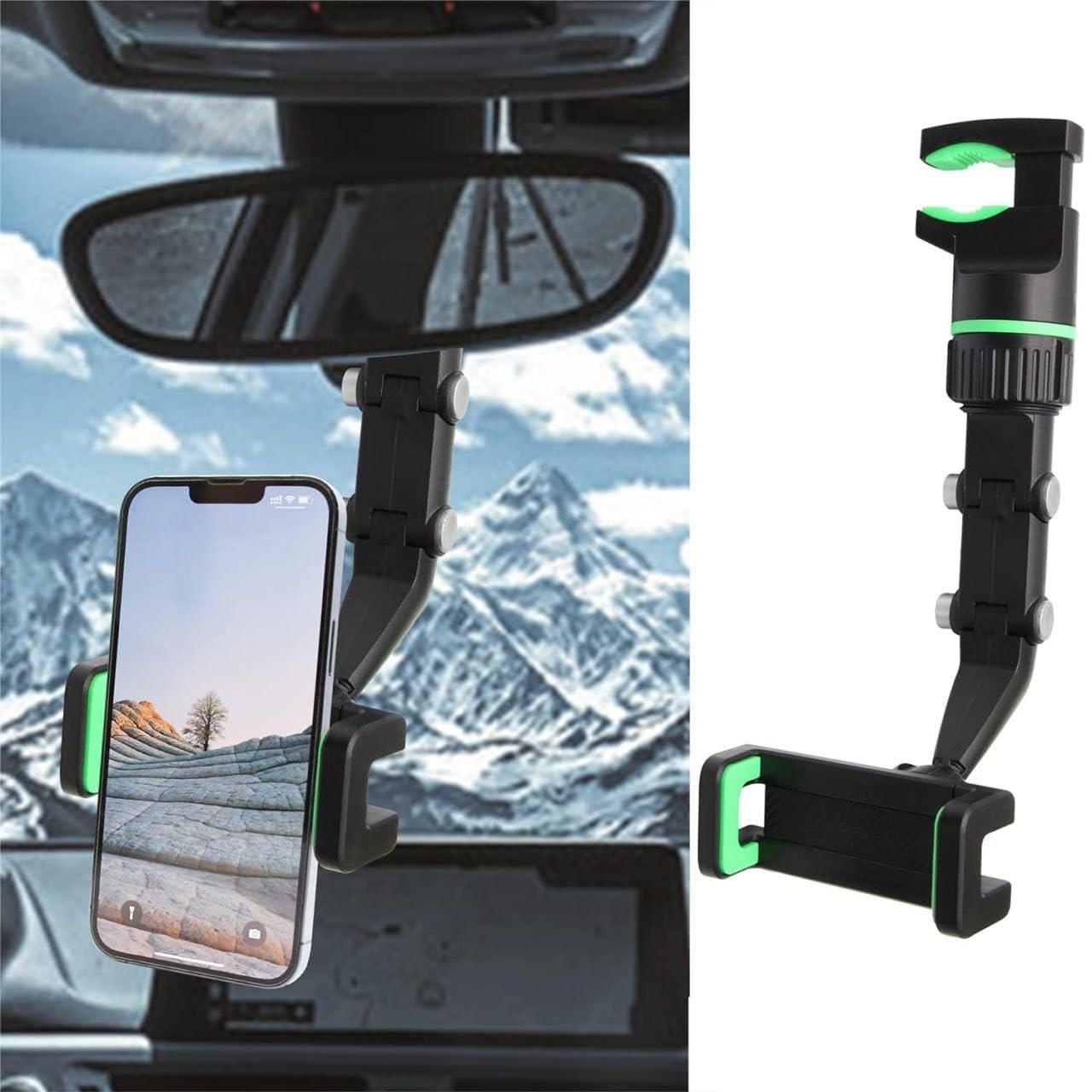 Rearview Mirror Phone Holder, 960° Rotation, Universal Fit, Adjustable Arm, for Car Rear View Mirror, Black-image-33